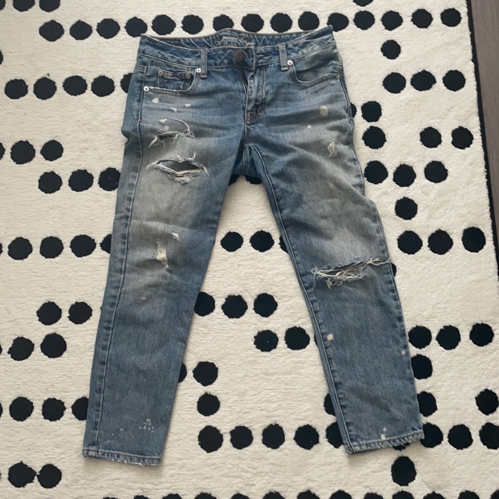 Splattered distressed American eagle boy jean low rise y2k